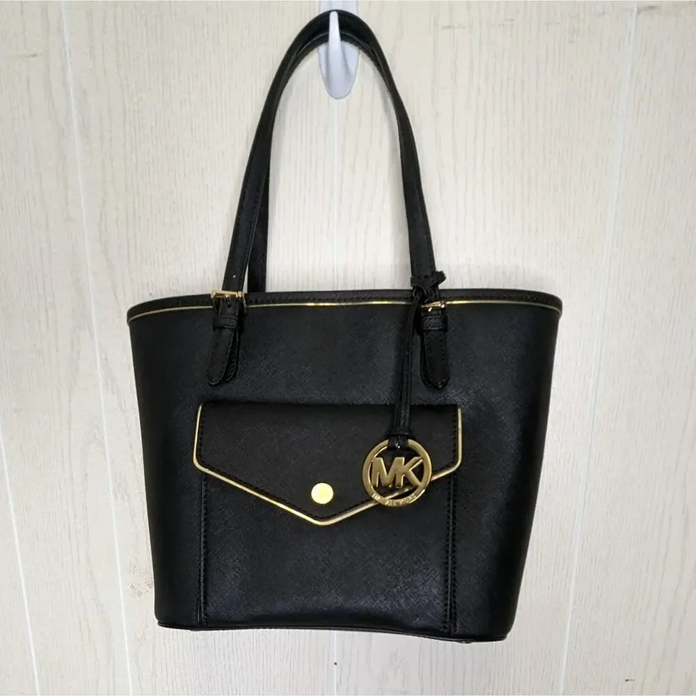 Michael Kors black handbag tote Frame jet set saffiano leather medium - Picture 2 of 13